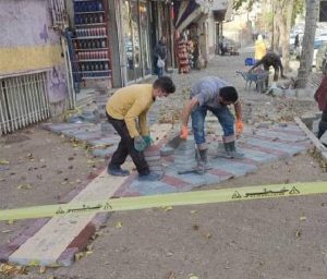 کف سازی پیاده رو بلوار استادمعین توسط شهرداری ناحیه 3 منطقه 2