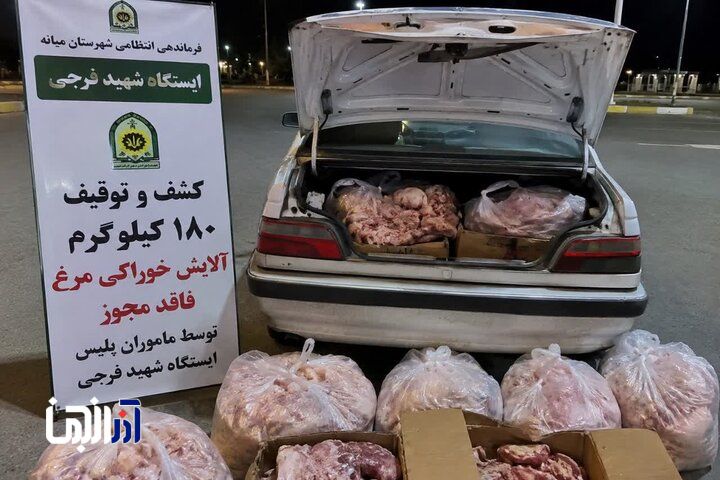 توقیف ۱۸۰ کیلوگرم فرآورده مرغ فاقد مجوز در میانه